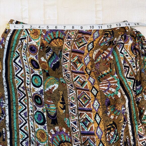 Lasserre Paris Wrap Skirt Women Size 42 Brown Tribal Aztec Artsy Fish Geometric - Picture 8 of 13